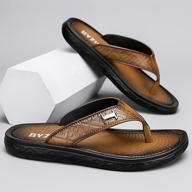 Men's Brown Casual Flip Flops with Textured Footbed and Adjustable Strap – Comfortable Outdoor Sandals for Summer and Beach Wear3