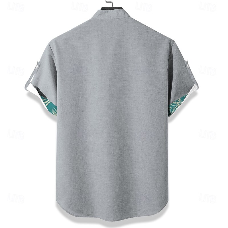 Men's Leaf Beach Shirt Aloha Shirt Short Sleeve Hawaiian Vacation Summer Spring V Neck Buttons Blue Green Gray4