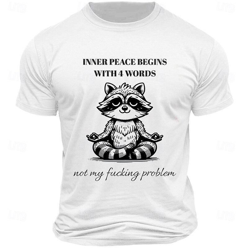 Men's Funny Graphic Tee: Meditating Raccoon 'Inner Peace Not My Problem' Lifestyle Humor T-Shirt - Short Sleeve Top3