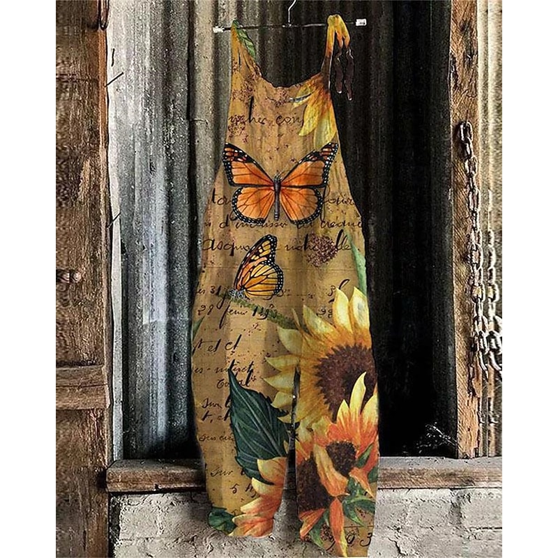 Women's Pants Trousers Dungarees Jumpsuit Rompers Lightweight Casual Ankle-Length Mid Rise Floral Graphic Printing Comfortable Inelastic Home Casual Daily claret Azure River Blue White Summer4