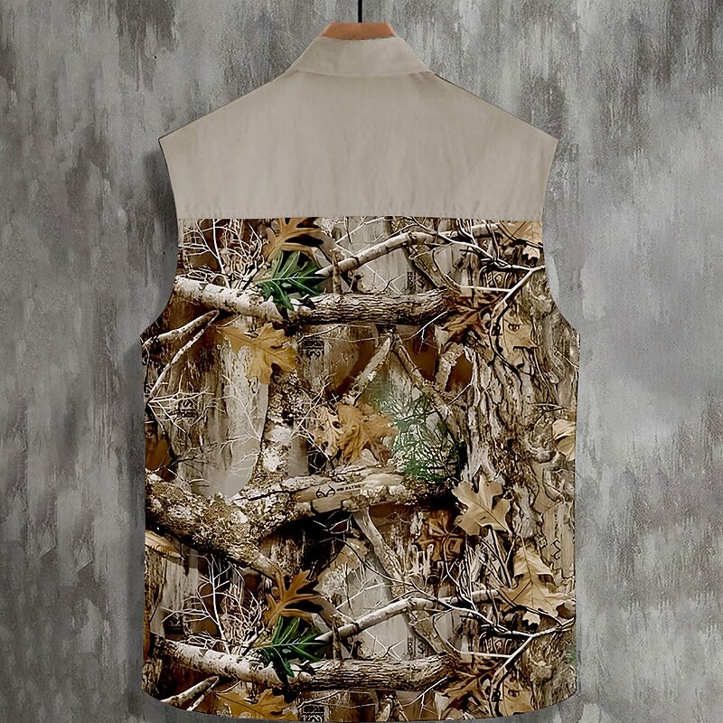 Men's Camouflage Shirt Western Shirt Cowboy Shirt Sleeveless Western Style Outdoor Work Causal Summer Spring Turndown Collared Shirts Khaki Beige3