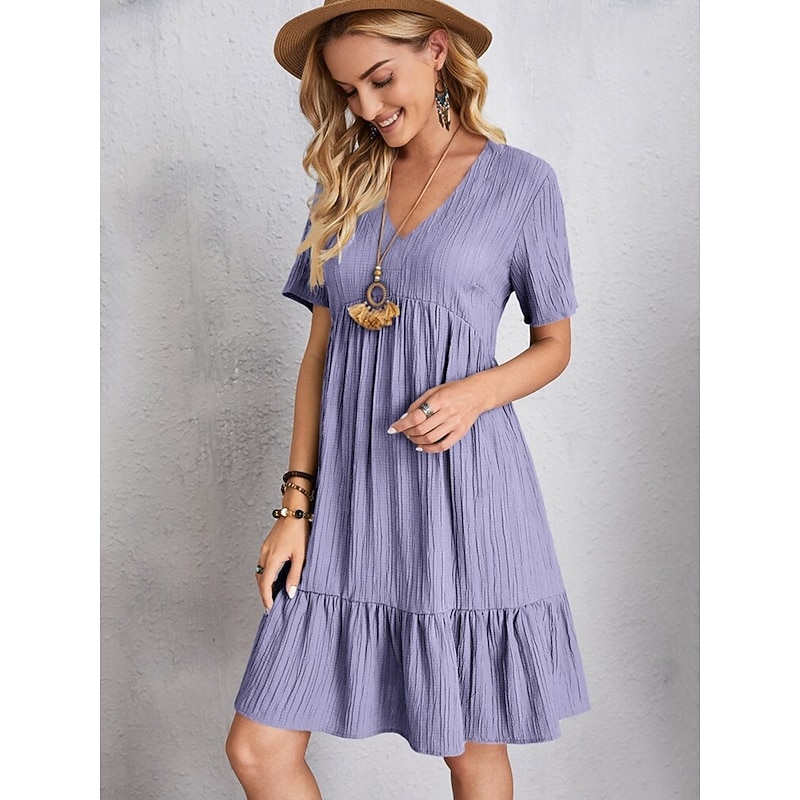 Women's Work Dress Casual Dress A Line Dress Elegant Office Daily Long Dress Maxi Dress Patchwork V Neck Short Sleeve Plain Regular Fit Black Pink Red Summer Spring S M L XL 2XL4