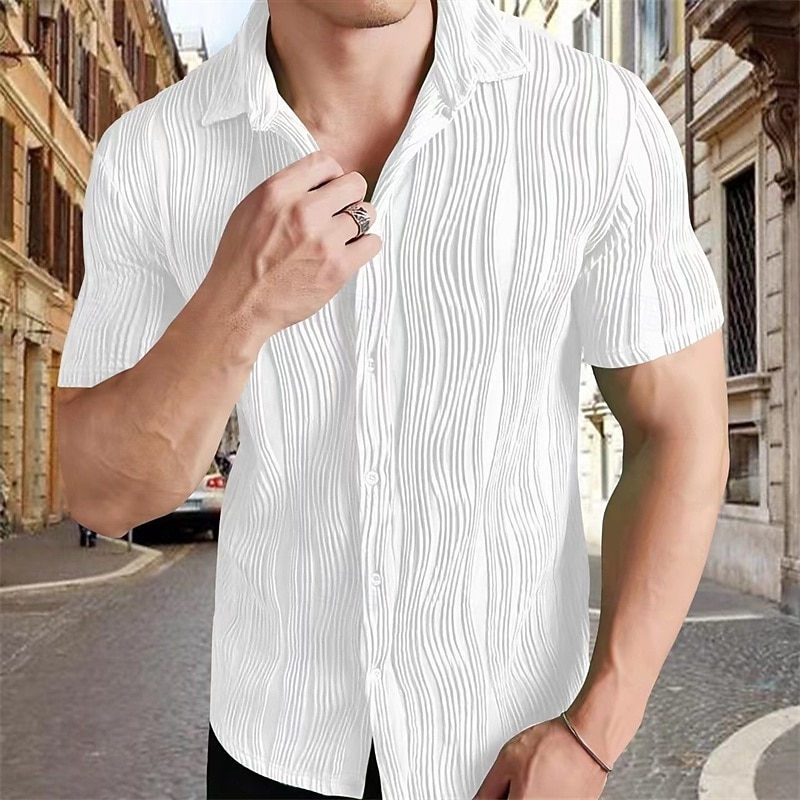 Men's Shirt Summer Shirt Casual Shirt Button Up Shirt Black White Royal Blue Green Short Sleeve Collar Vacation Daily Clothing Apparel Fashion Casual Comfortable