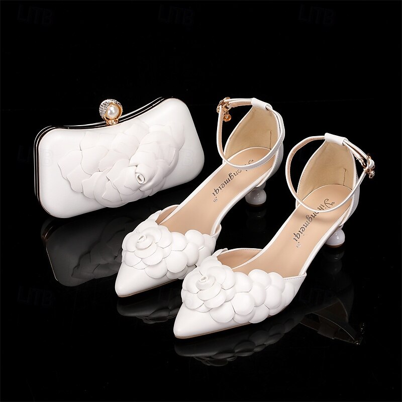 White Floral-Embellished Bridal Shoes with Matching Clutch – Elegant Wedding Set for Women2