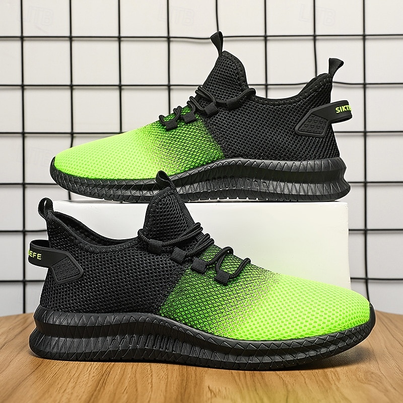 Men's Gradient Green and Black Mesh Sneakers - Lightweight Athletic Shoes for Running, Gym and Casual Wear4