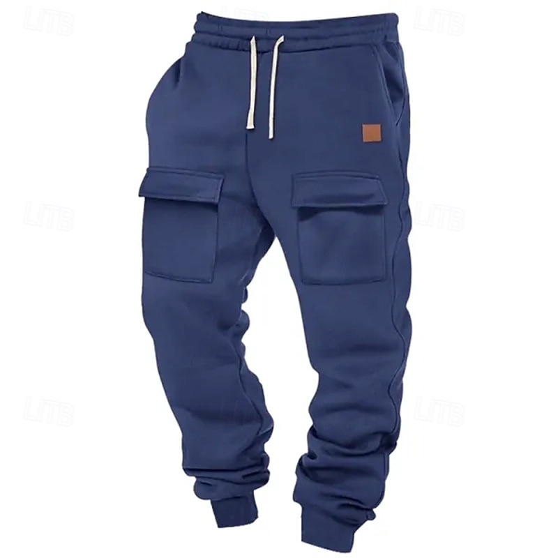 Men's Sweatpants Joggers Trousers Cargo Sweatpants Drawstring Elastic Waist Front Pocket Plain Comfort Breathable Outdoor Daily Going out Fashion Casual Black Blue4