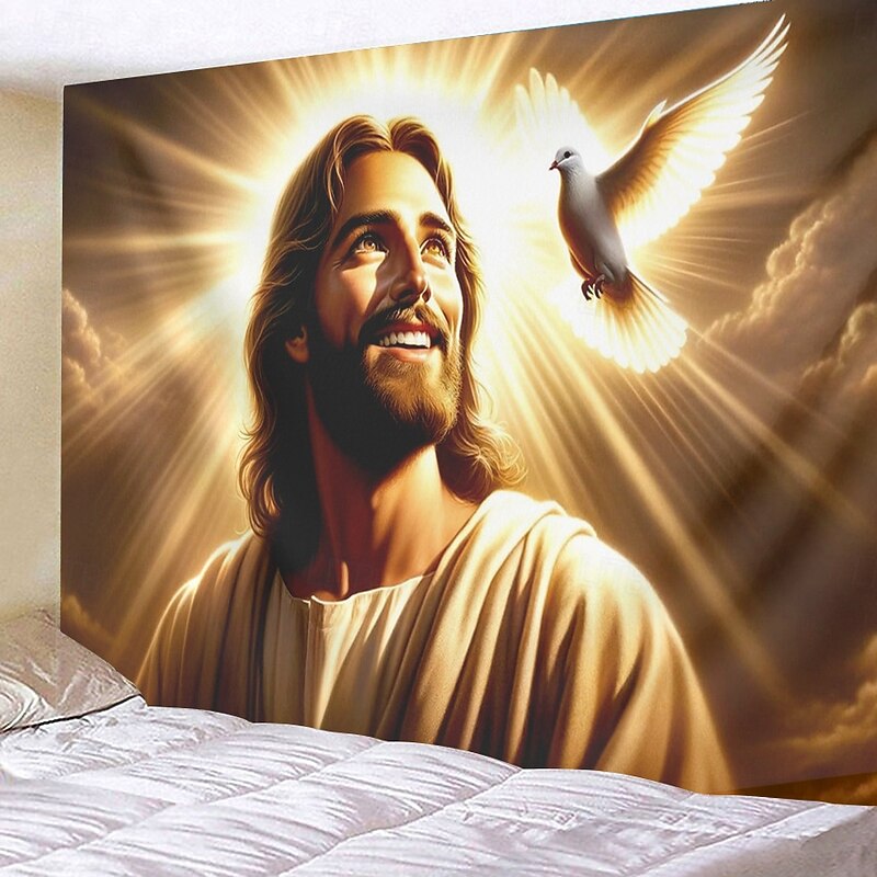 Hanging Tapestry Jesus Wall Art Large Tapestry Mural Decor Photograph Backdrop Blanket Curtain Home Bedroom Living Room Decoration3