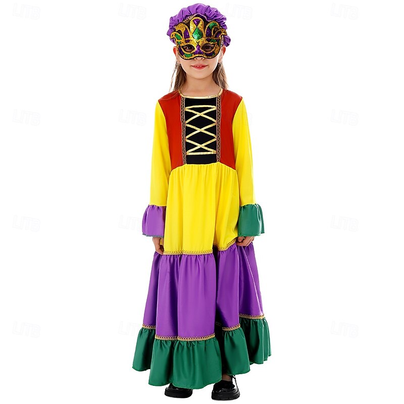Mexican Halloween Dress Mask Outfits Carnival Costume Kid's Girls' Carnival Mardi Gras Performance Stage Easy Halloween Costumes Dress Up2