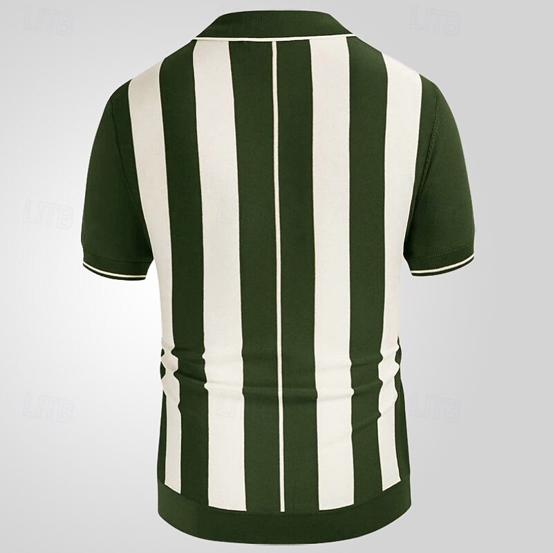 Men's Button Up Polos Golf Shirt Casual Sports Lapel Short Sleeve Fashion Basic Stripes Patchwork Buttons Summer Green Button Up Polos3