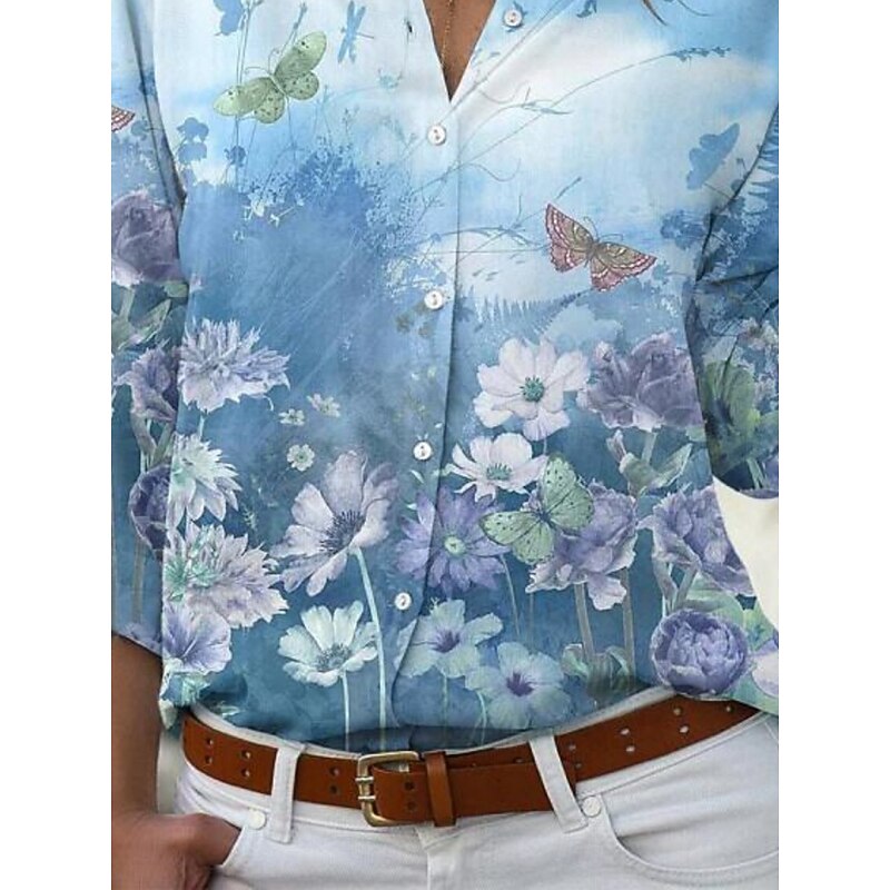 Women's Shirt Blouse Floral Stylish Casual Long Sleeve Shirt Collar Regular Tops Daily Buttons Print Pink Blue Purple Orange Summer Spring3