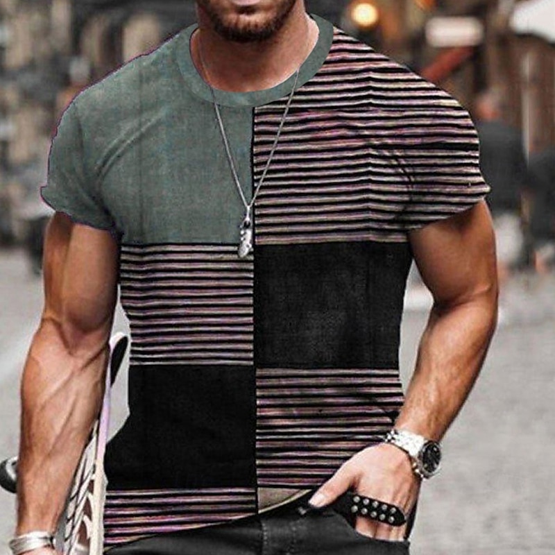 Men's Plus Size Shirt Big and Tall Color Block Crew Neck Short Sleeve Summer Designer Basic Slim Fit Big and Tall Casual Daily Tops3