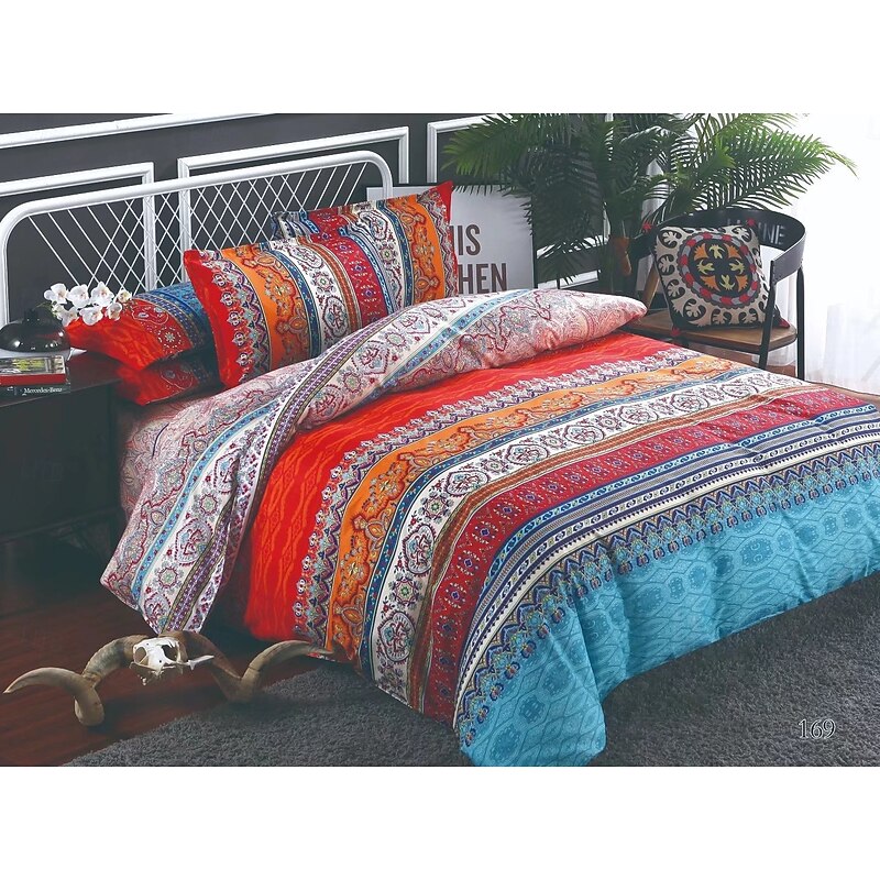 Boho Flower Duvet Cover Full Size Bohemian Lines Bedding Set Aztec Line Bed Sets Geomtric Quilt Cover Soft Lightweight Comforter Cover with 2 Pillowcases for Summer Spring2
