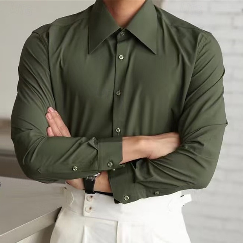 Men's Shirt Spearpoint Collar Shirt Dress Shirt Button Up Shirt Plain Wedding Party Black White Blue Orange Long Sleeve Lapel Spring &  Fall Clothing Apparel4