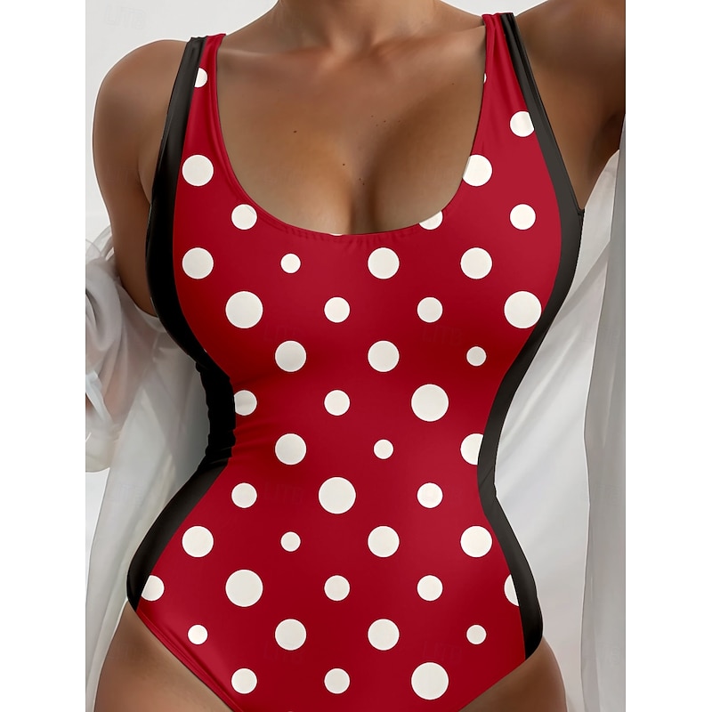 Women's Swimsuits One Piece Monokini Swimsuit Backless Tummy Control High Waist Slim Vacation Vintage Polka Dot Dot U Neck Sleeveless Bathing Suits3
