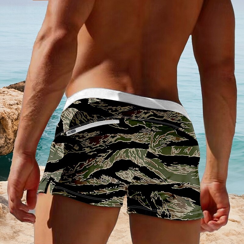 Men's Mixed Color Geometric Pattern Swim Shorts Board Shorts Swimming Trunks Mid Waist 3D Print Hawaiian Surfing Holiday Beach Drawstring with Mesh lining Elastic Waist Designer Clothing Apparel2