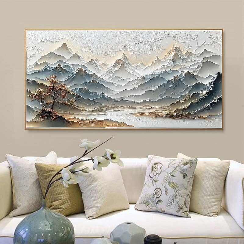 Handmade Original Colourful Mountains Oil Painting On Canvas Abstract Mountain Landscape Wall Art for Home Decor With Stretched Frame Without Inner Frame Painting2