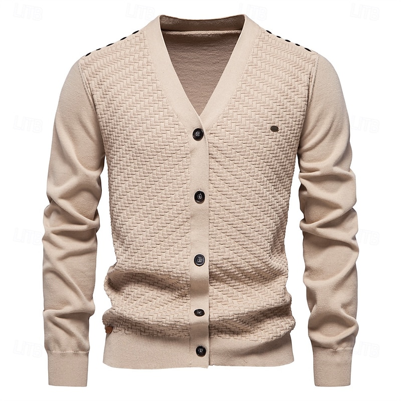 Men's Cardigan Sweater Cardigan Ribbed Knit Regular Tops Button Up Button-Down Solid Color V Neck Knitwear Fashion Work Causal Clothing Apparel Spring &  Fall Navy Blue Beige S M L