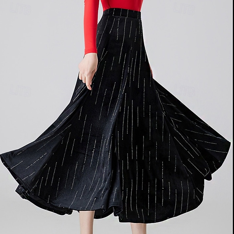 Ballroom Dance Skirts Crystals / Rhinestones Women's Performance Daily Wear High Velvet4