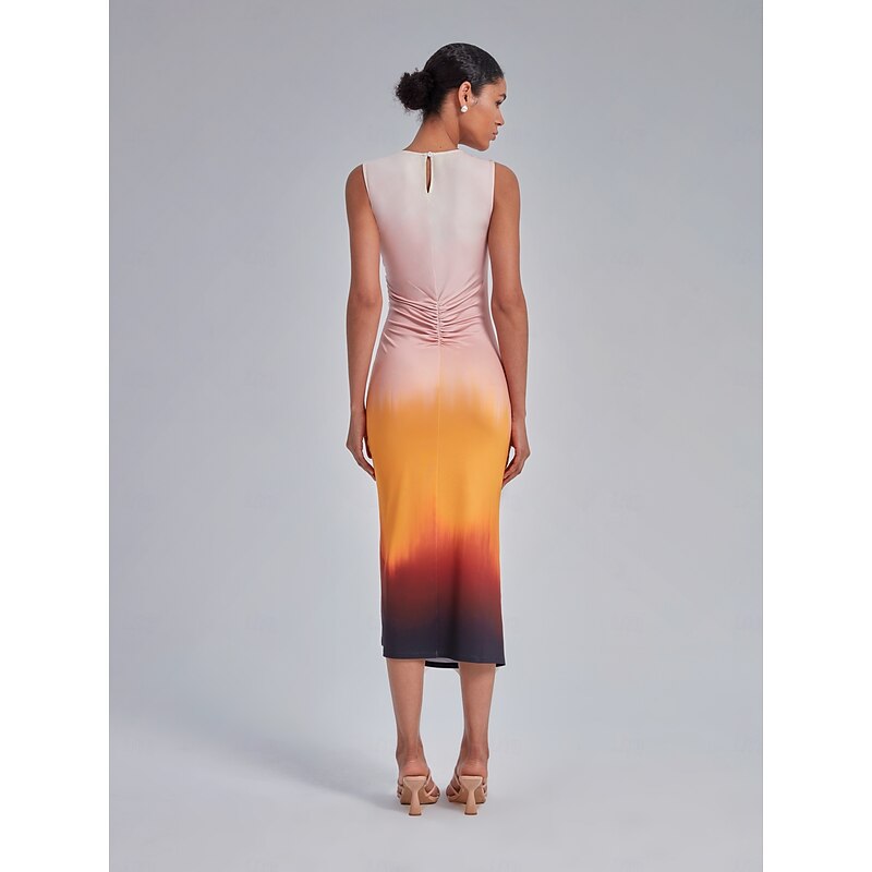 Ombre Ruched Drawstring Midi Dress4
