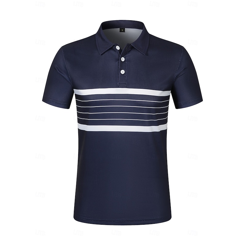 Men's Polo Business Polo Business Casual Lapel Classic Short Sleeve Color Block Stripes Buttons Summer Spring &  Fall Black Red Navy Blue Brown Khaki Polo2