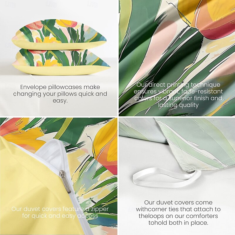 100% Cotton Floral Tropical Series Duvet Cover 3-Piece Set for Summer Soft Skin Friendly Long Lasting3