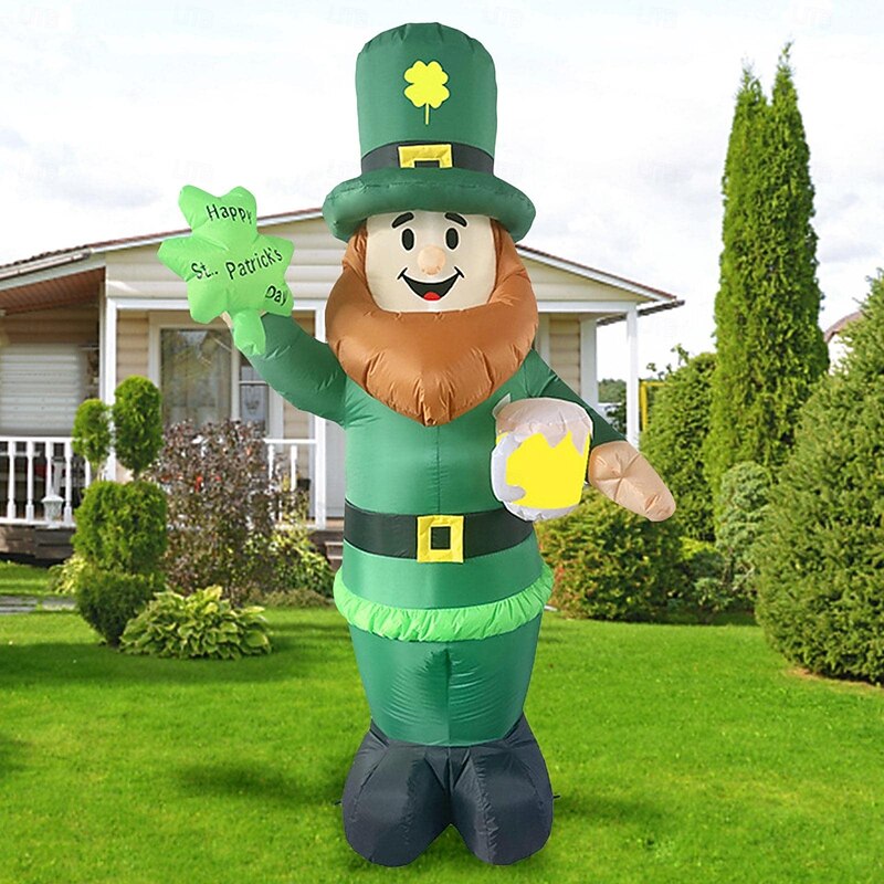7.8FT 2.4M St. Patrick's Day Elderly Inflatable Air Model - Indoor Courtyard Garden Lawn Festive Atmosphere Decoration with LED Light 1pc4