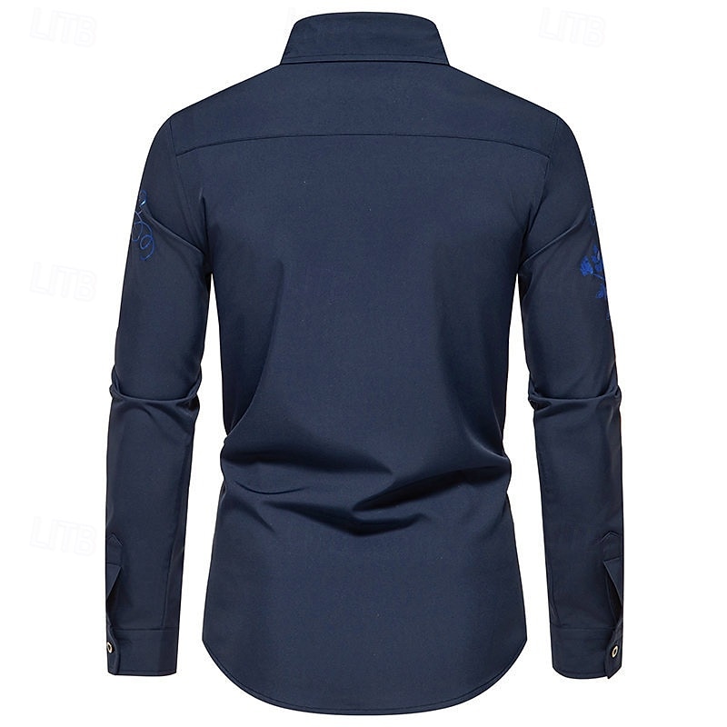 Men's Shirt Dress Shirt Button Up Shirt Rose Wedding Party Black White Wine Navy Blue Long Sleeve Lapel Spring &  Fall Clothing Apparel3