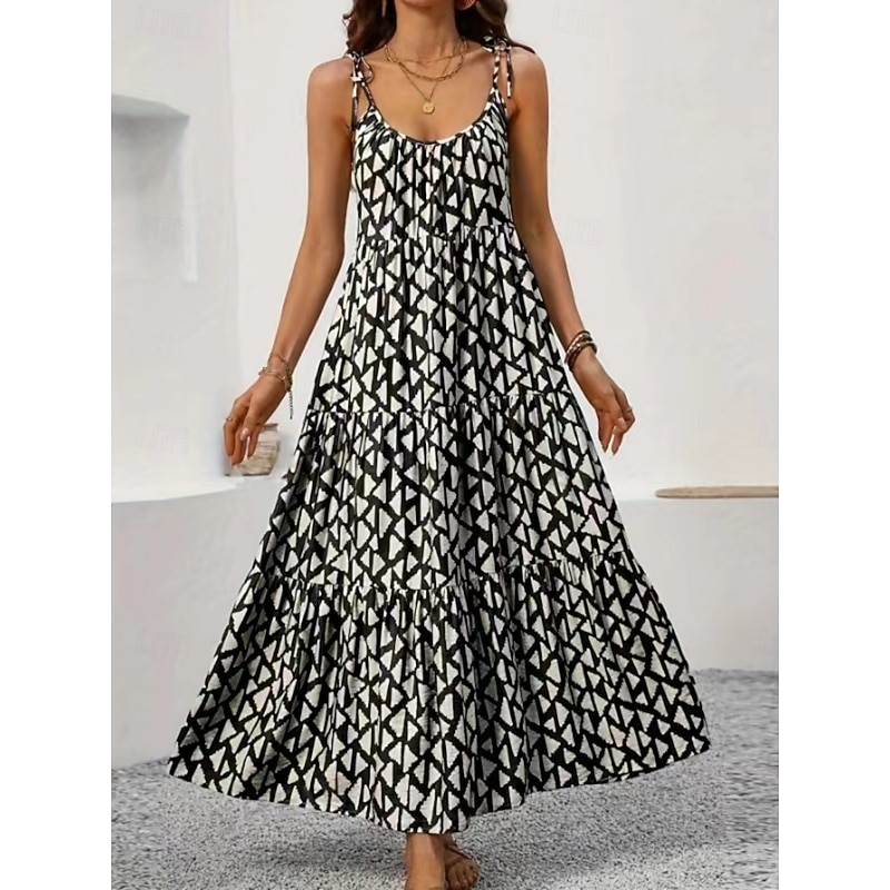 Women's Maxi Dress Casual Dress A Line Dress Slip Dress Stylish Casual Vacation Daily Regular Fit Geometric Sleeveless Strap Black Summer - Main Image