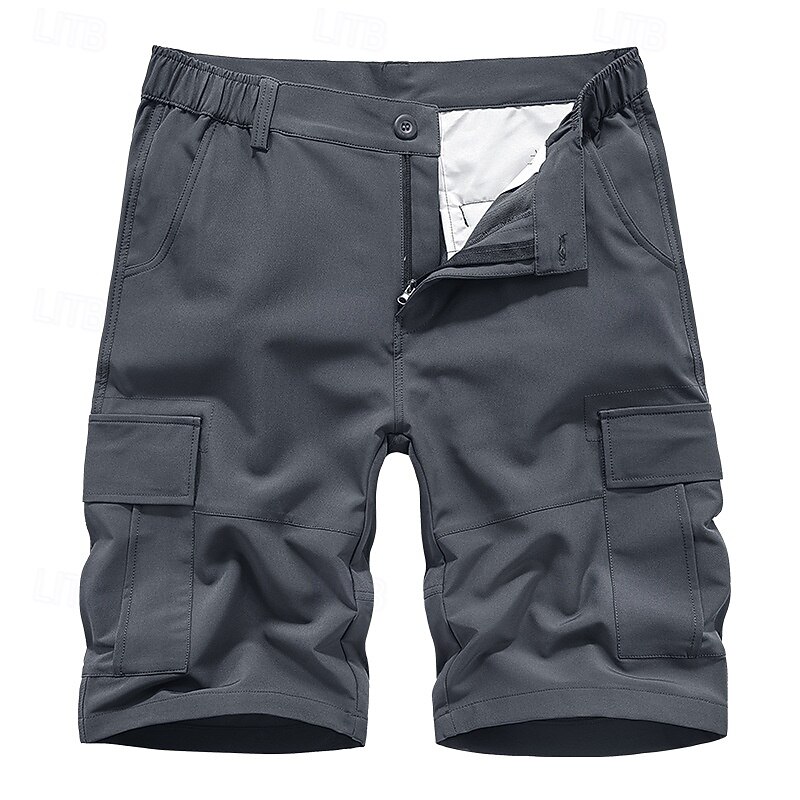 Men's Cargo Shorts Shorts Bermuda shorts Elastic Waist Multi Pocket Straight Leg Plain Breathable Moisture Wicking Knee Length Outdoor Casual Camping & Hiking Sports Fashion Black Army Green Stretchy4