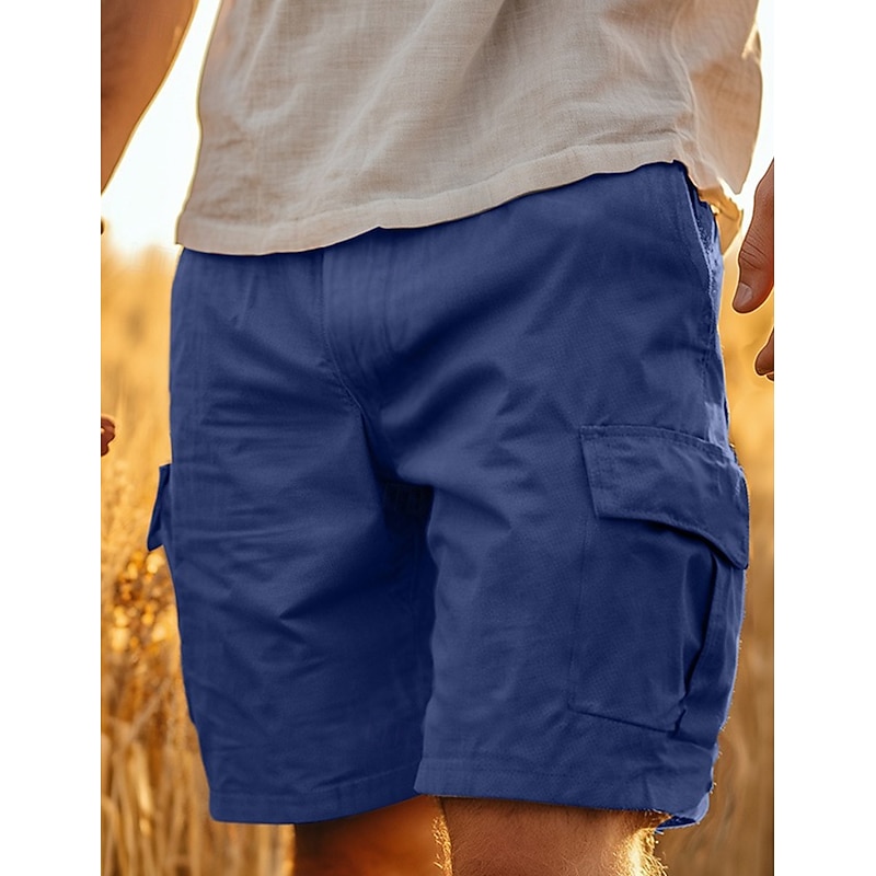 Men's Cargo Shorts Shorts Linen Shorts Summer Shorts Beach Shorts Buttons Multi Pocket Straight Leg Plain Comfort Breathable Short Casual Daily Holiday Vacation Retro Vintage White Army Green4