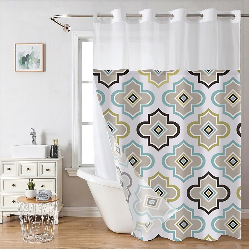 Waffle-Weave Textured Shower Curtain Set with Snap-in Liner Sheer Window Water-Repellent Polyester Blend Fabric,Grommet Top,120GSM Hotel Quality Spa Style Bathroom Partition No Hooks Required2