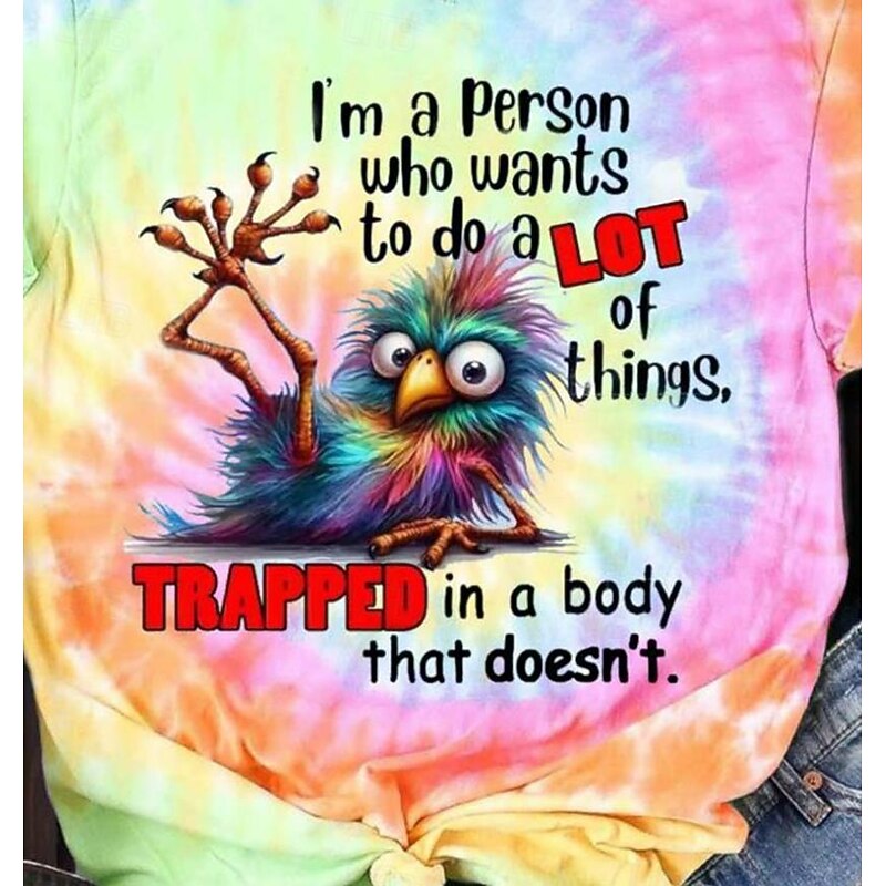 Women's T Shirt Tie Dye Letter Casual Short Sleeve Round Neck Regular Tops Daily Print Rainbow Summer3