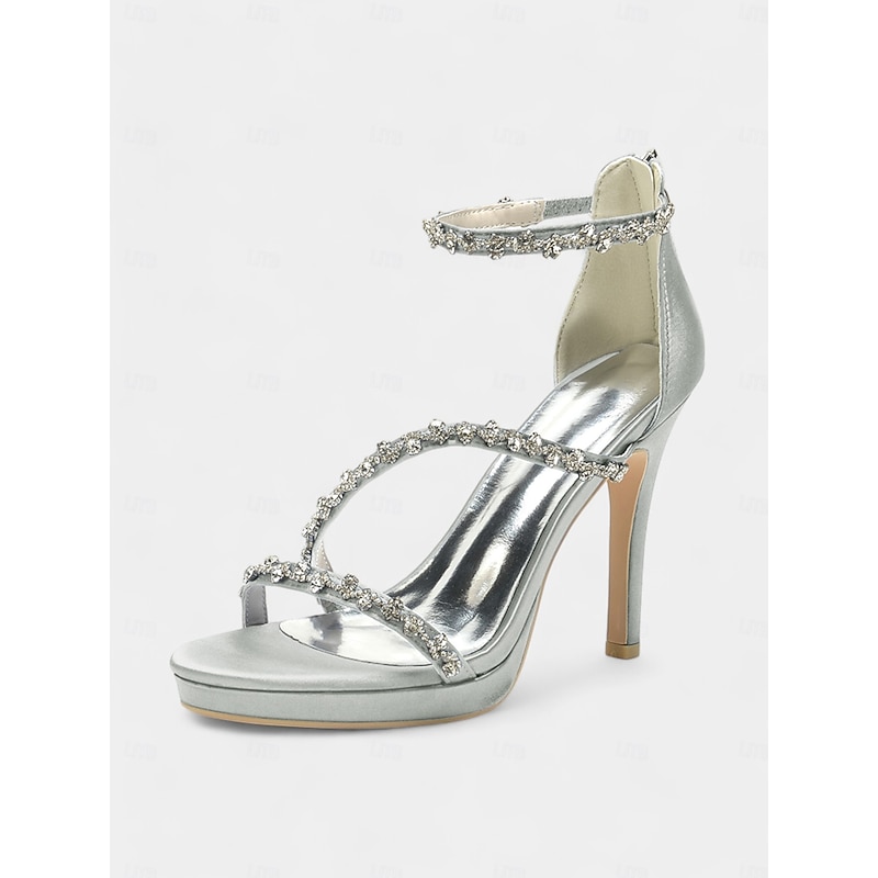 Elegant Rhinestone-Embellished Satin High Heel Sandals for Women - Perfect for Weddings and Formal Occasions3