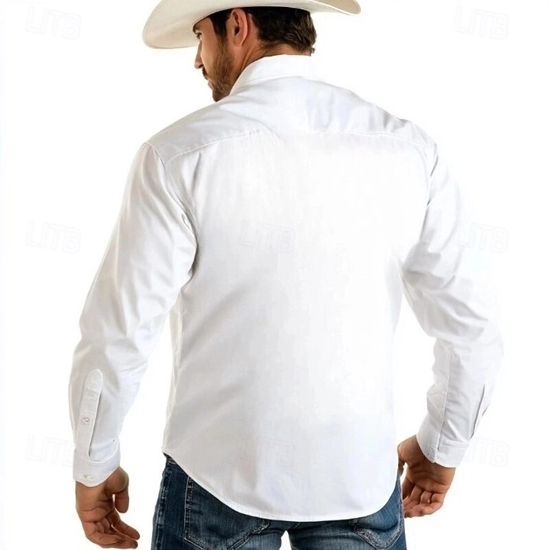 Men's 3D Print Ethnic Western Shirt Button Up Shirt Cowboy Shirt Long Sleeve Western Vintage Retro Outdoor Casual Spring Fall Turndown Collared Shirts Front Two Pockets Light Blue White Pink4