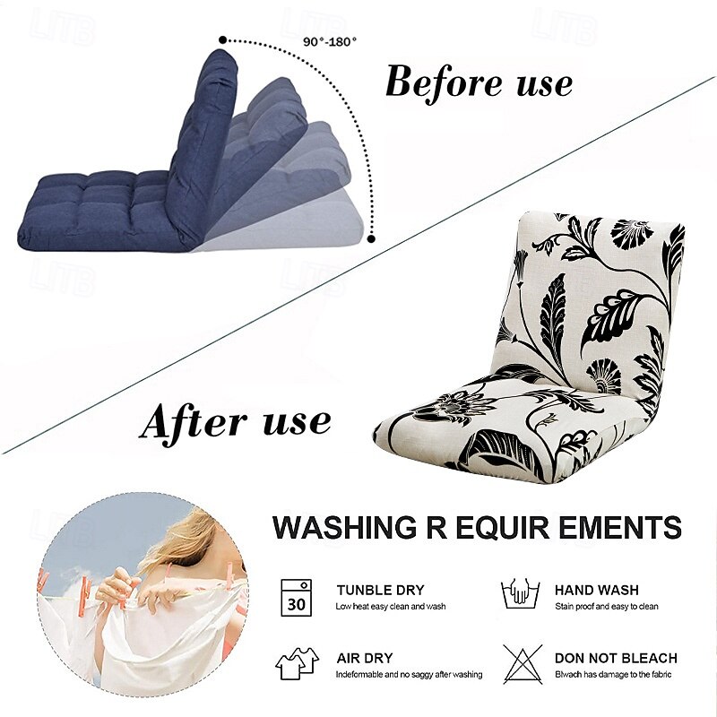 Stretch Folding Floor Gaming Chair Cover Without Chair, Printed Adjustable Floor Chair Slipcover Floor Lazy Chair Cover Meditation Lounge Chair Protector Cover3