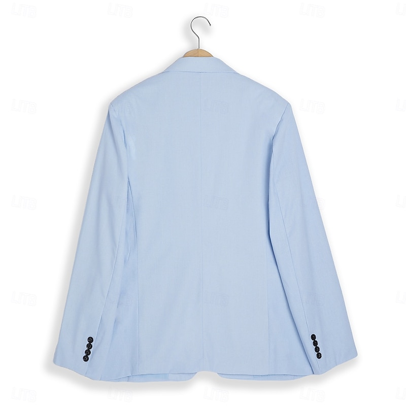 Men's Casual Suits Sky Blue Beige Fashion Daily Solid Colored Standard Fit 2 Piece Single Breasted One-button3