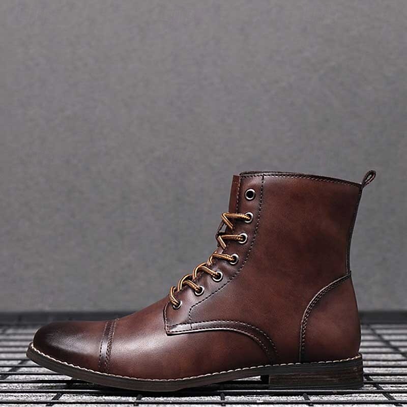 Men's Brown Lace-Up Ankle Boots – Faux Leather with Warm Plush Lining and Durable Non-Slip Sole, Ideal for Winter Casual Wear3