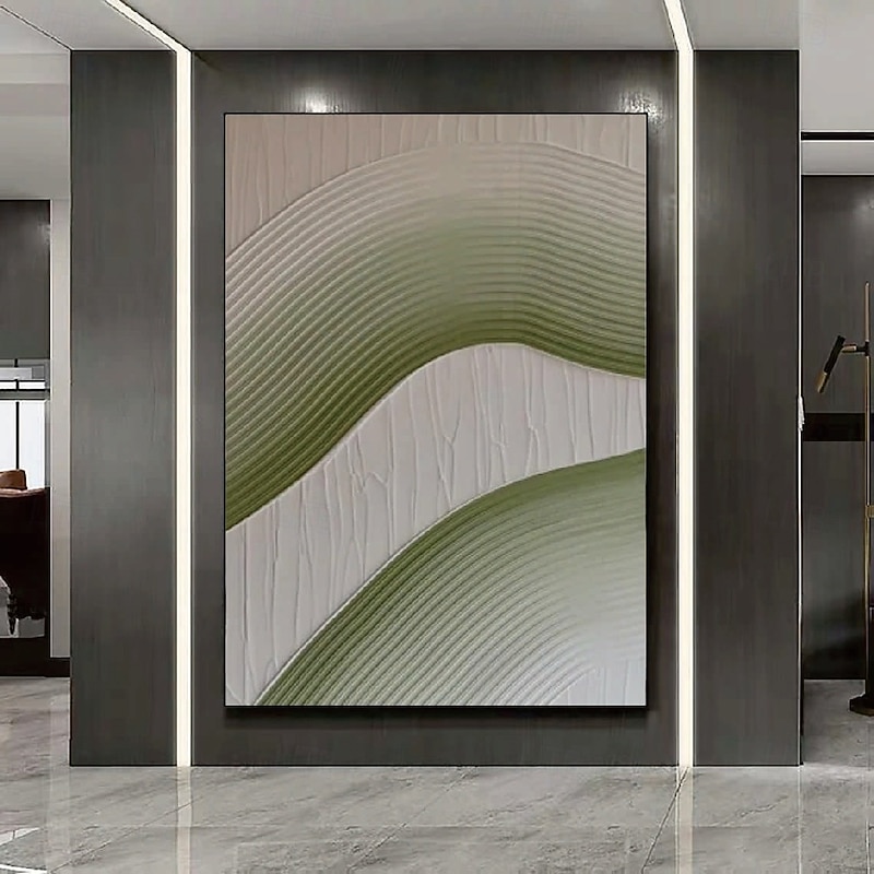 Handmade Oil Painting Wall Art Set of 2 Green White Abstract Painting on Canvas A Pair Beige Texture Wall Art Neutral Abstract Wall Art Wall Decor4