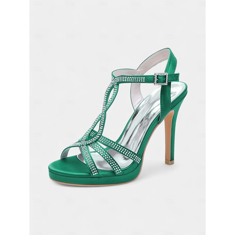 Green Rhinestone High Heel Strappy Sandals for Women's Cocktail Parties and Evening Occasions and Wedding2