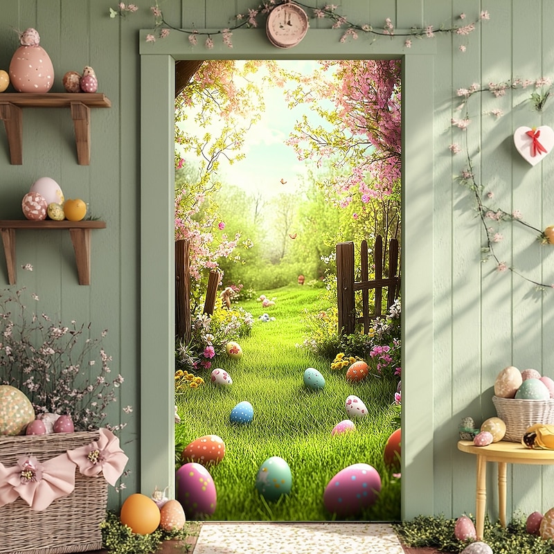 Door Decorations Door Covers Eggs Door Tapestry Door Curtain Decoration Backdrop Indoor/Outdoor Door Banner for Front Door Farmhouse2