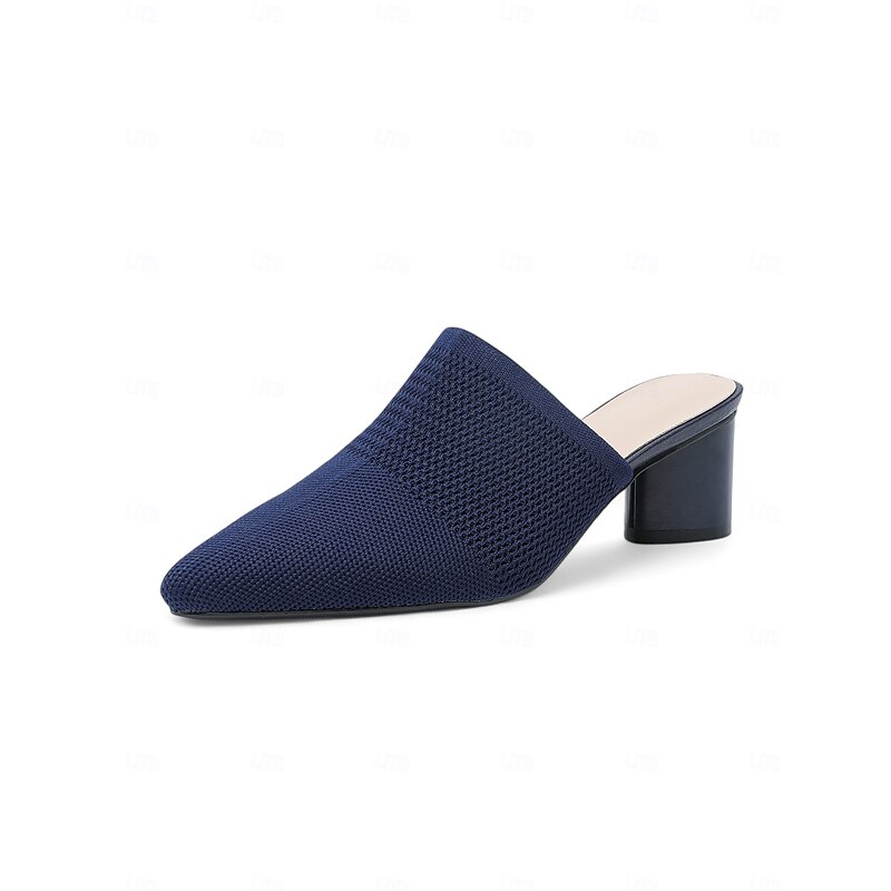 Women's Knit Pointed-Toe Mules with Block Heels – Elegant and Comfortable Shoes for Office Wear and Formal Events2