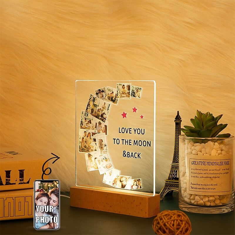 Personalized Acrylic Square Night Light with 9 Photos Light Up Photo Frame -  Customized  Gift for Lovers & Family