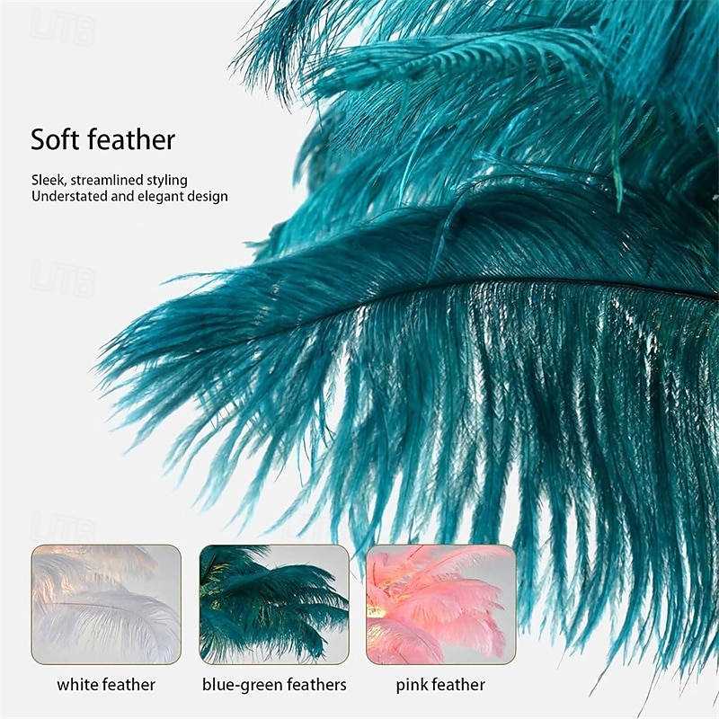 Feather Floor Lamp Feather LED Floor Lamp Iron Art Creative Nordic Bedroom Bathroom Living Room Wedding Study Floor Lamp Floor Lamp Home Decoration with Round Metal Base4