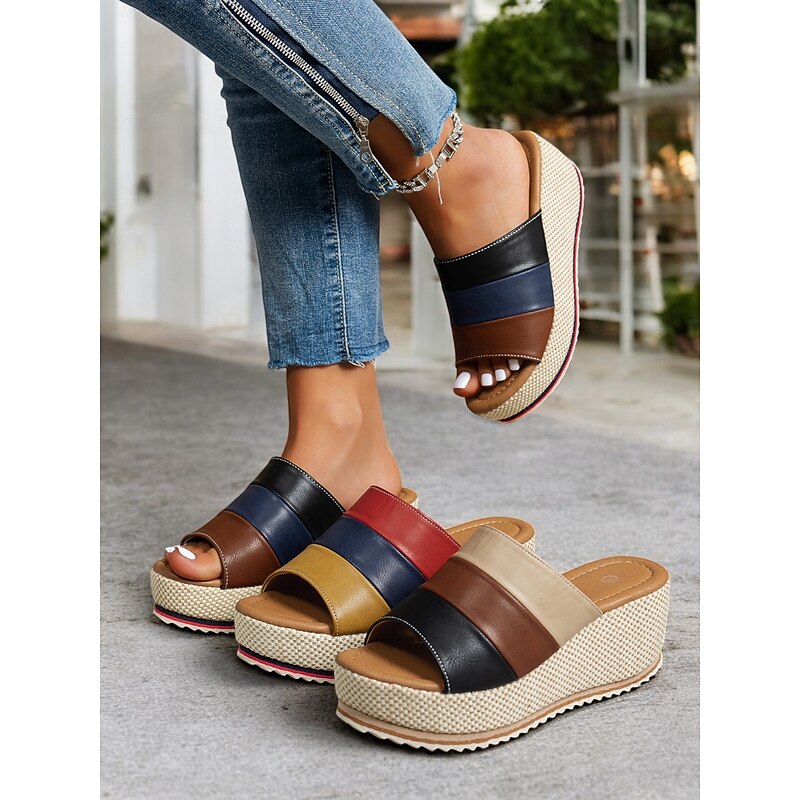 Women's Multicolor Platform Wedge Sandals with Open Toe – Comfortable Summer Shoes for Casual Outings and Beach Vacations