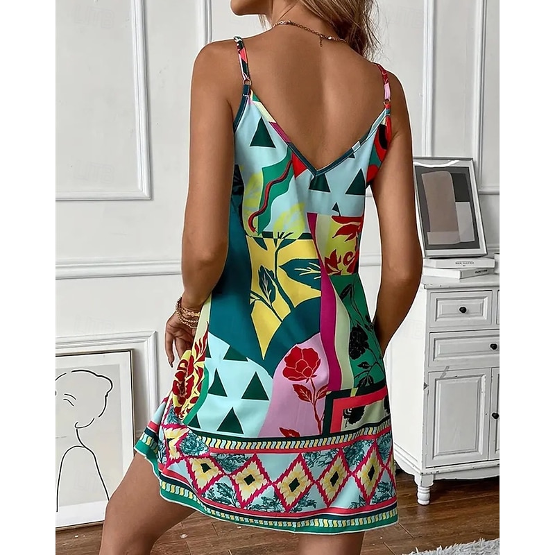 Women's Mini Dress Petite Dress Summer Dress Boho Dress Cami Dress Stylish Boho Vacation Daily Date Regular Fit Geometric Color Block Sleeveless V Neck Purple Orange Green Summer4