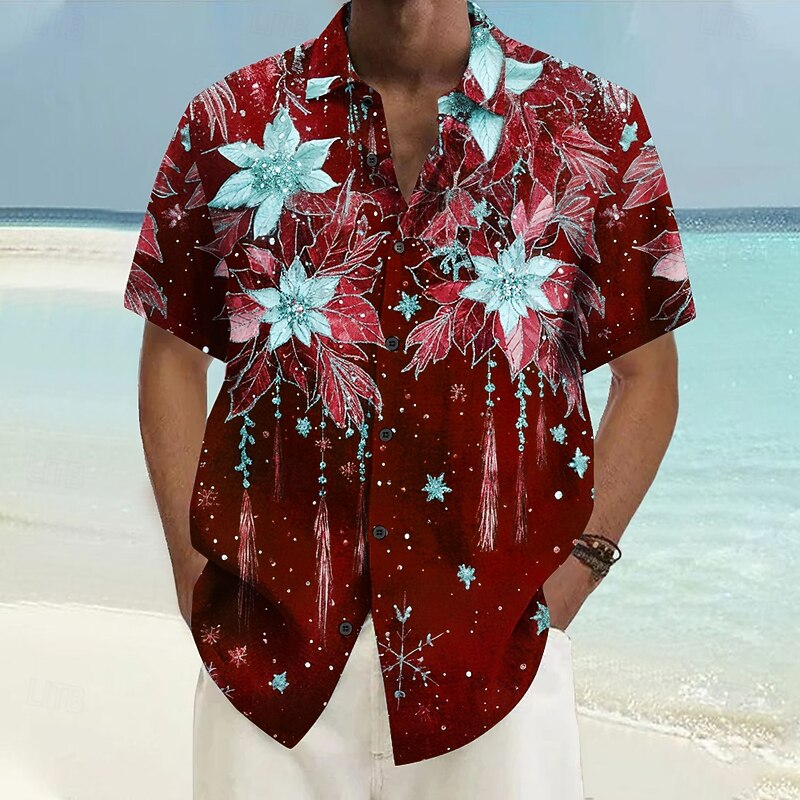 Men's Floral Flowers Summer Hawaiian Shirt Button Up Shirt Short Sleeve Hawaiian Resort Vacation Holiday Beach Wear Summer Spring Turndown 3D Print Collared Shirts Wine Blue Green3