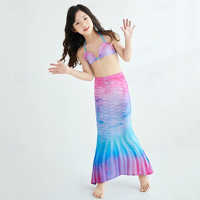 Kids Girls' Mermaid Swimwear Swimsuit Holiday Beach Scales Vacation Tropical Bathing Suits 4 years+ Summer Pink Royal Blue3