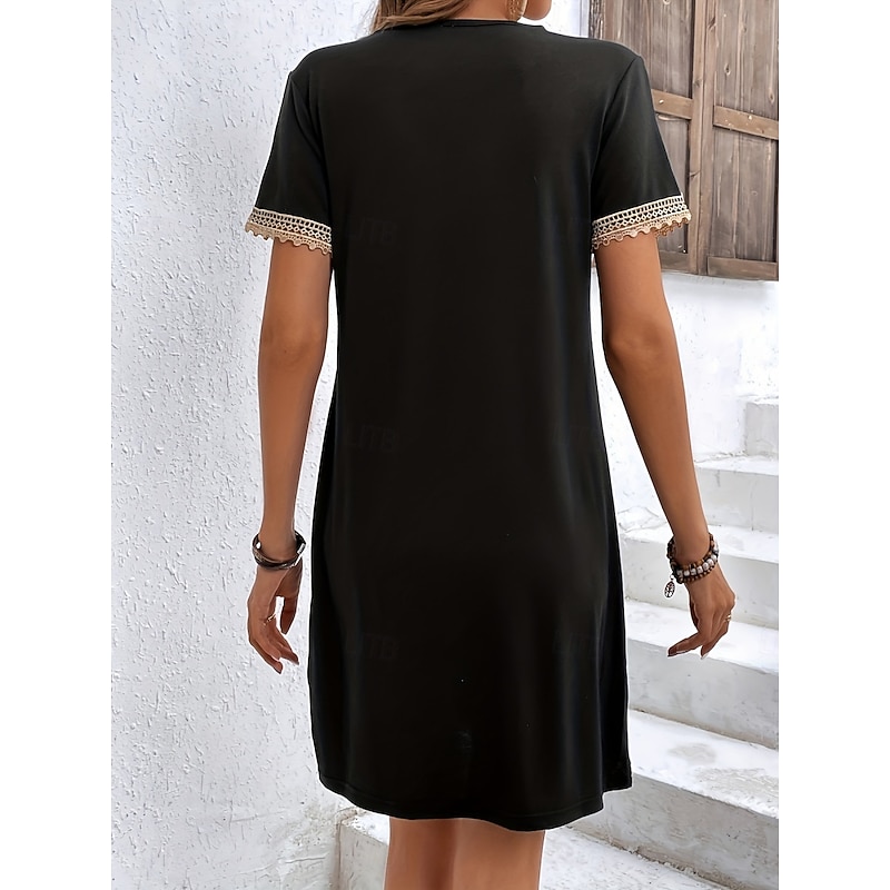 Women's Mini Dress Black Dress Casual Dress Cocktail Dress Formal Dress Basic Casual Vacation Daily Regular Fit Plain Short Sleeve V Neck Black Summer2