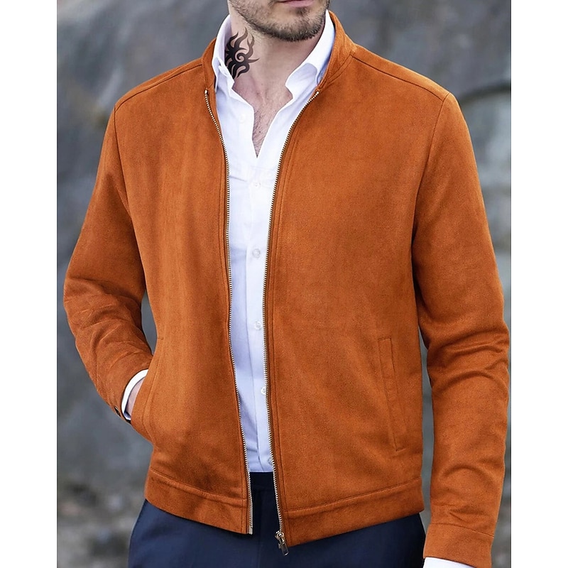 Men's Lightweight Jacket Transition Jacket Casual Jacket Vacation Daily Wearproof Pocket Fall & Winter Plain Fashion Classic Stand Collar Regular Black Navy Blue Orange Coffee Jacket