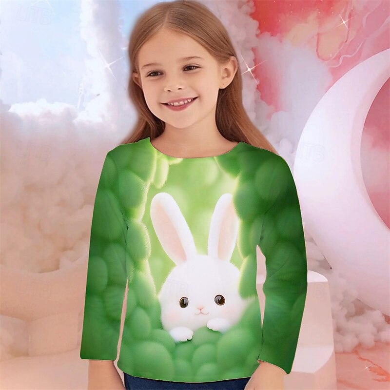Easter Girls' 3D Graphic Animal Rabbit T shirt Tee Long Sleeve Spring Fall Fashion Basic Kids 4-12 Years Crew Neck Outdoor Casual Daily Regular Fit2